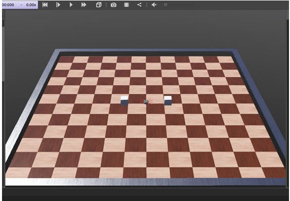Webots simulation — e-puck robot navigating between two obstacles